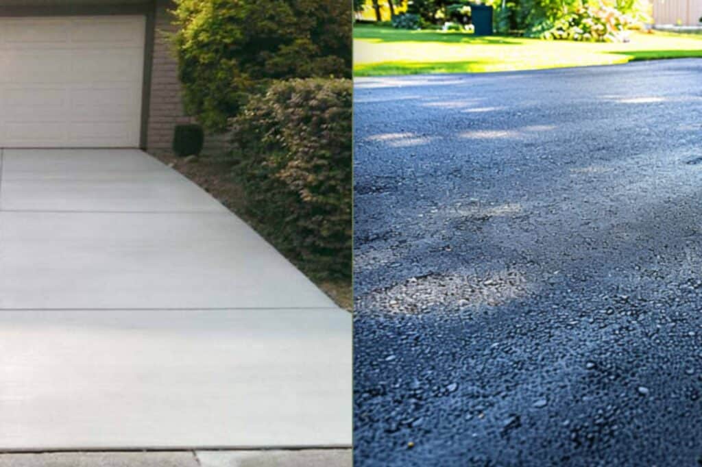 Concrete and Asphalt Driveways Side-by-Side Image