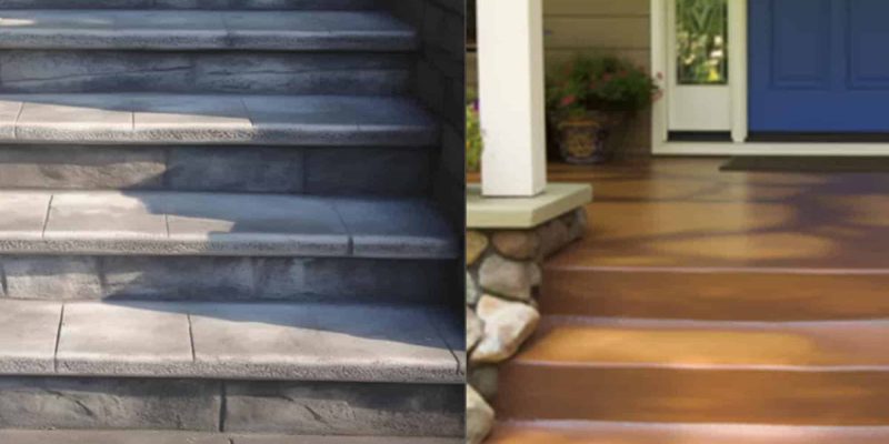 A Stamped and Stained Concrete Steps Side-by-Side Image